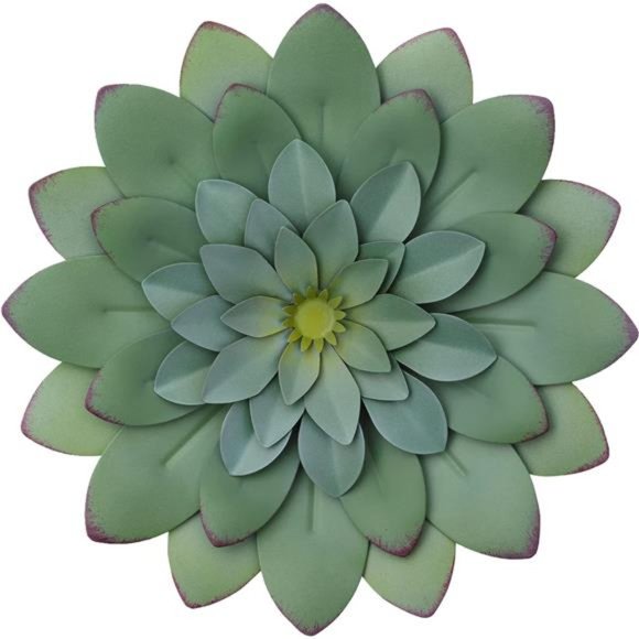 Succulent Hanging Wall Decor - Green, Hand Painted, 3D Metal Flower Art - Picture 1 of 7